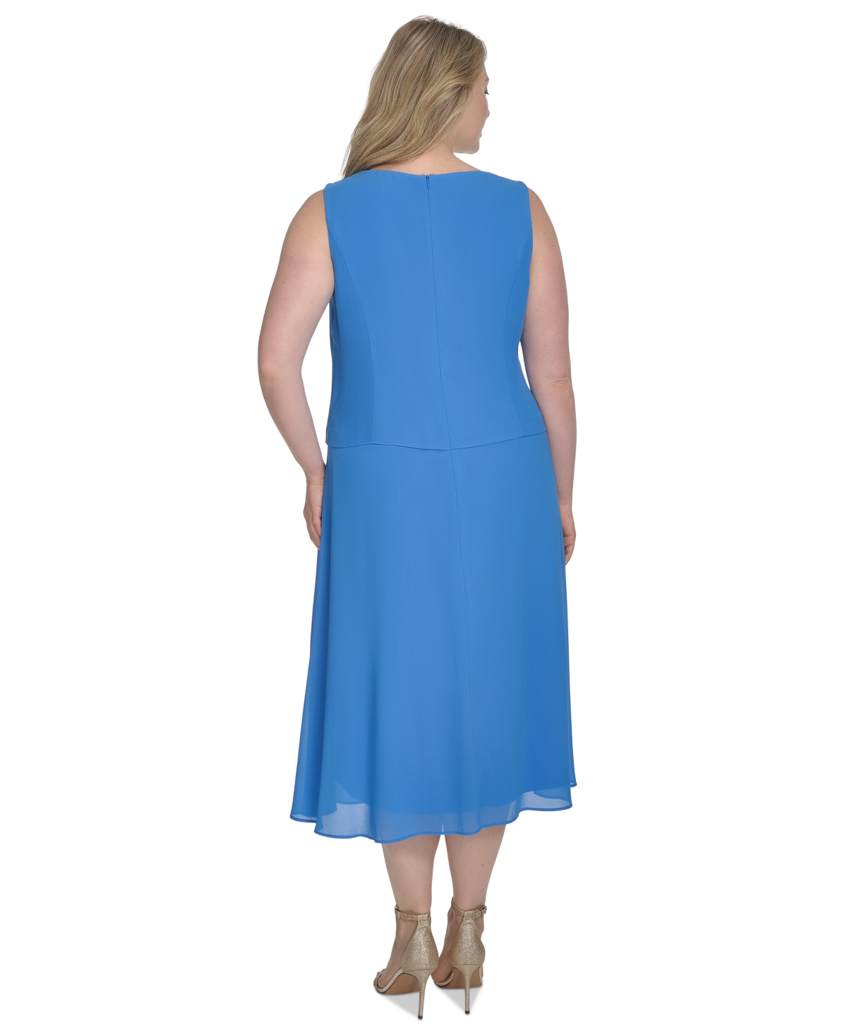 Jessica Howard Women's 2.pc Jewel-neck Midi Dress & Lace 3/4-sleeve Jacket In Blue