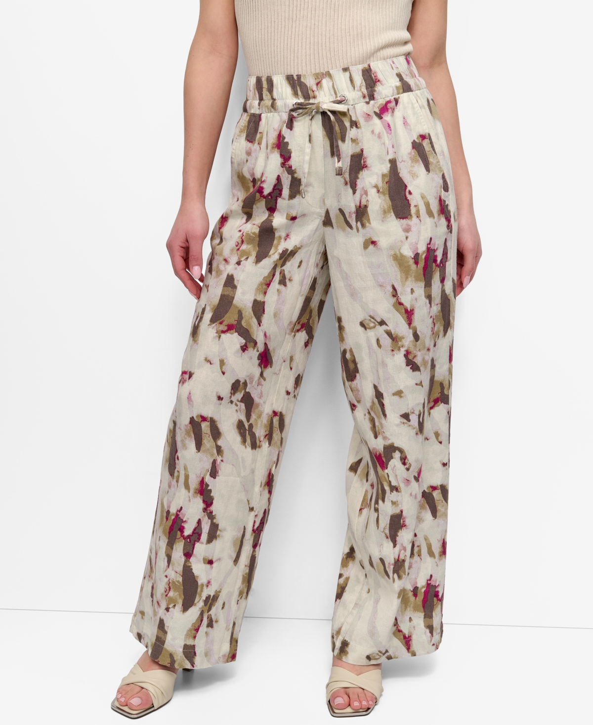 Women's Printed Wide-Leg Drawstring Pants - Shattered Tiger