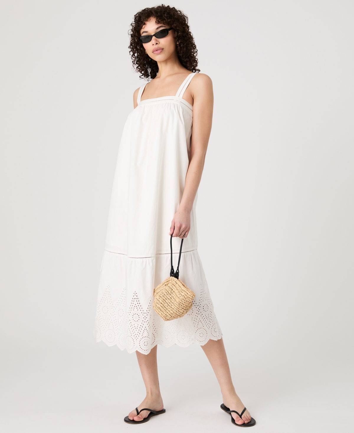 French Connection Cotton Square Neck Midi Dress In Summer White In White