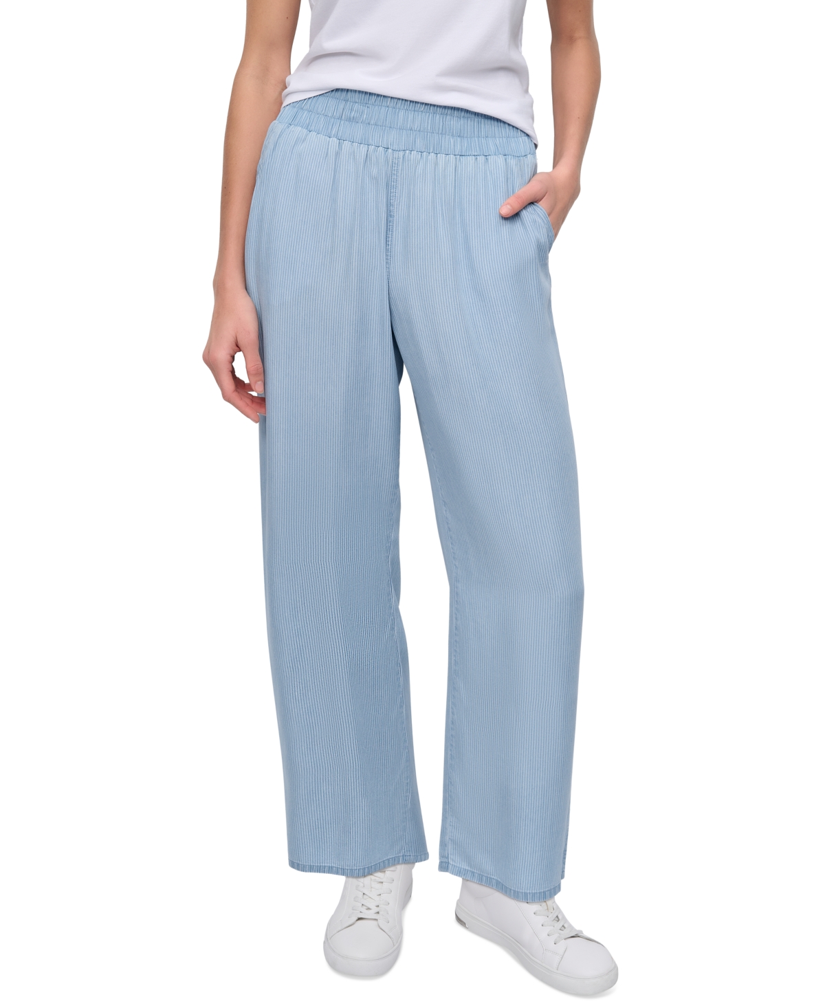 DKNY JEANS PETITE PULL-ON WIDE-LEG PANTS 