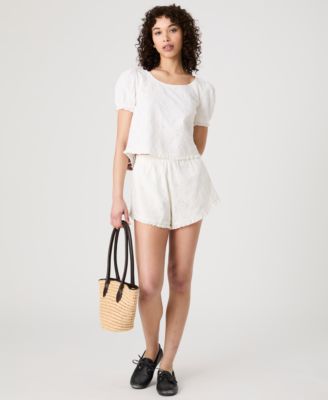 Women's Eyelet Ruffle-Hem Shorts