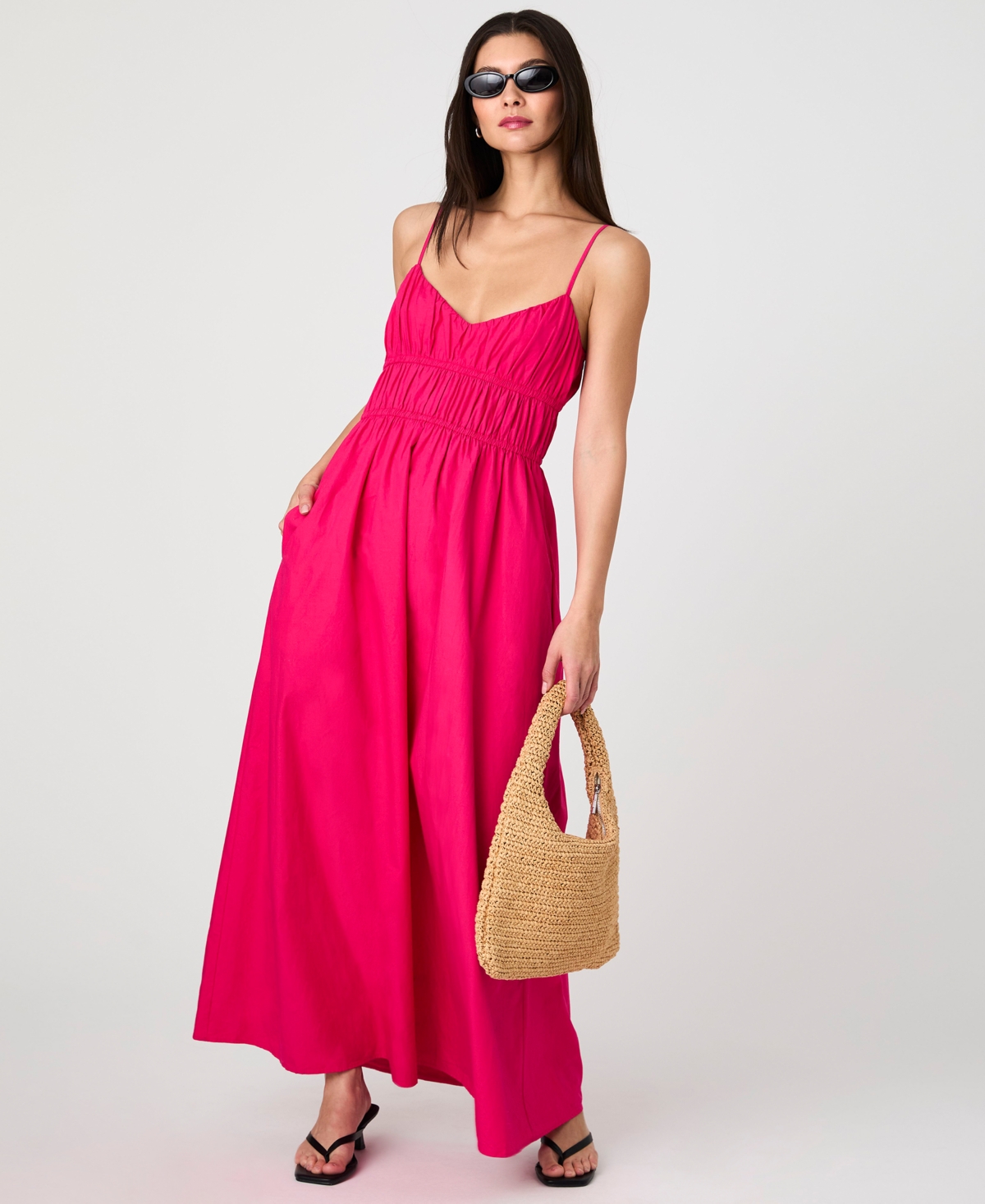 French Connection Us Poplin Ruched Maxi Dress French Connection Dresses In Cerise Pink