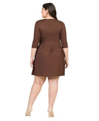 Plus Size Fit and Flare Elbow Sleeves Dress