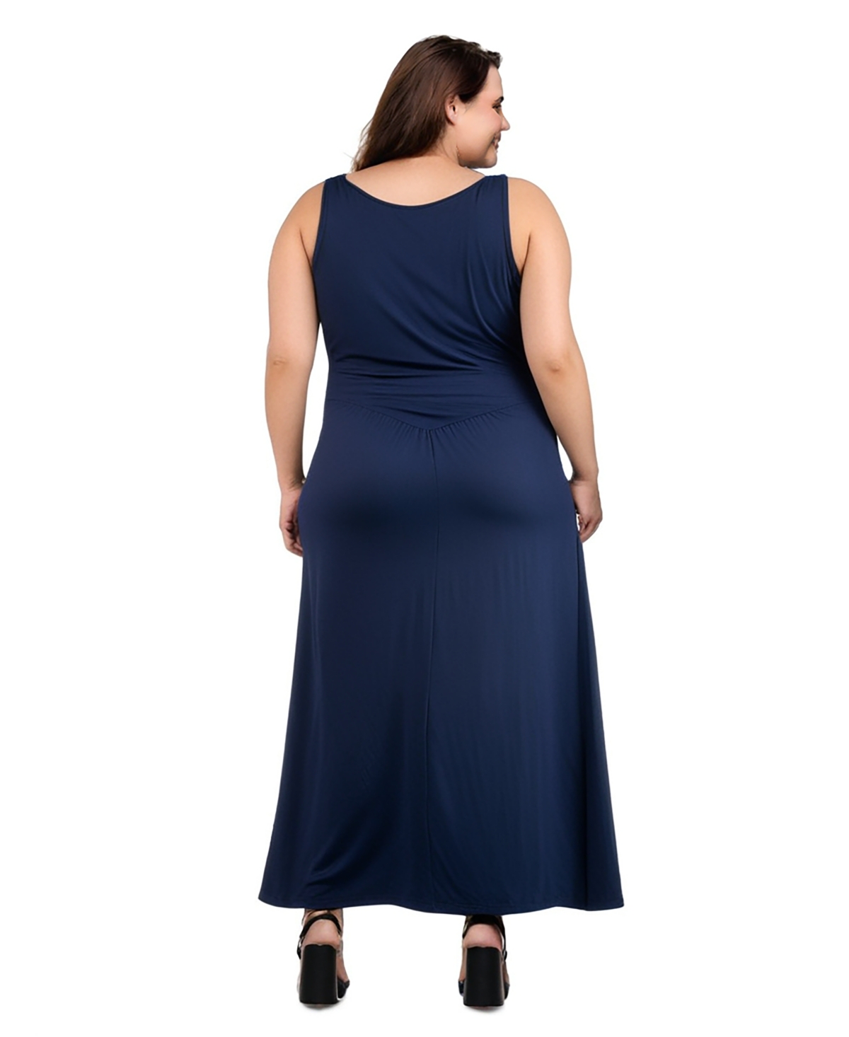 24seven Comfort Apparel Plus Size Maxi Sleeveless Dress With Pockets In Navy