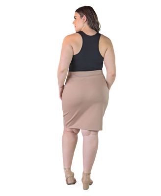 Plus Size Solid Color Elastic Waist Knee Length Pencil Skirt
