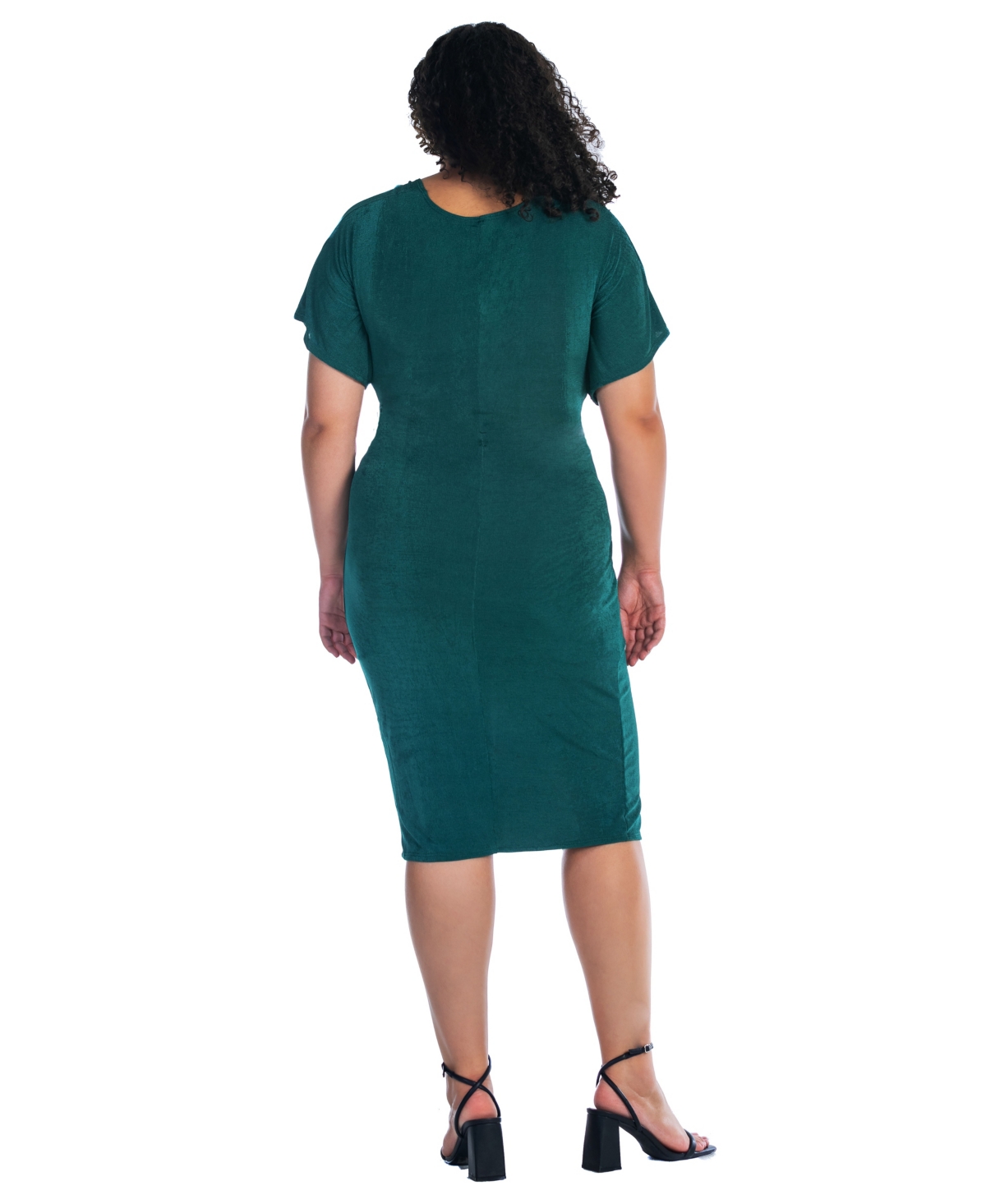 24seven Comfort Apparel Plus Size Short Sleeve V-neck Twist Front Split Hem Dress In Hunter