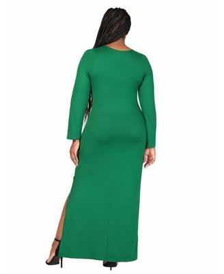 Plus Size Long Sleeve Side Slit Fitted Maxi Dress