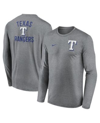 Nike - Men's Heather Charcoal Texas Rangers 2-Hit Legend Performance Long Sleeve T-Shirt