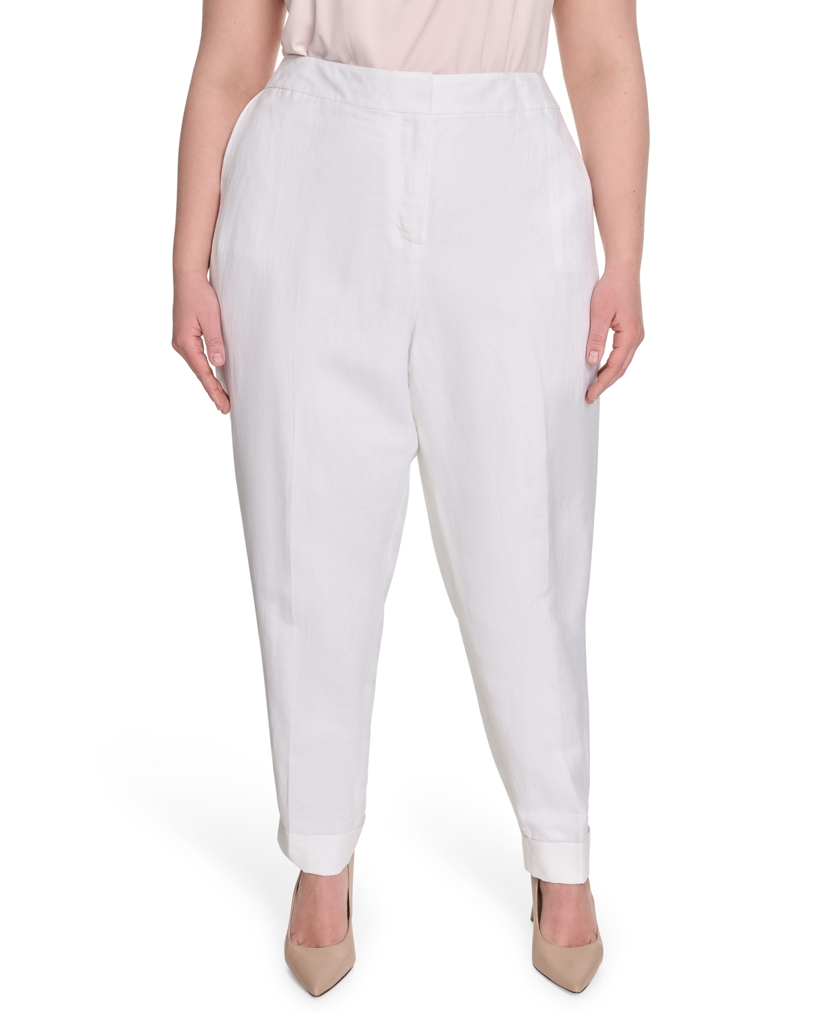 Calvin Klein Plus Size Mid Size Straight-leg Pants In White