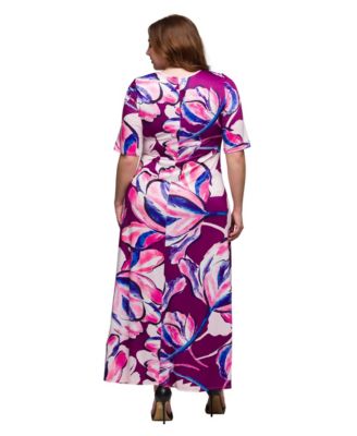 Plus Size Print Elbow Sleeve Casual A-Line Maxi Dress
