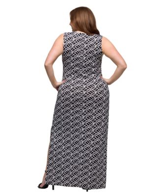 Plus Size Print Sleeveless Side Slit Maxi Dress