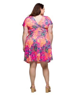 Plus Size V-Neck Empire Waist Knee Length Dress
