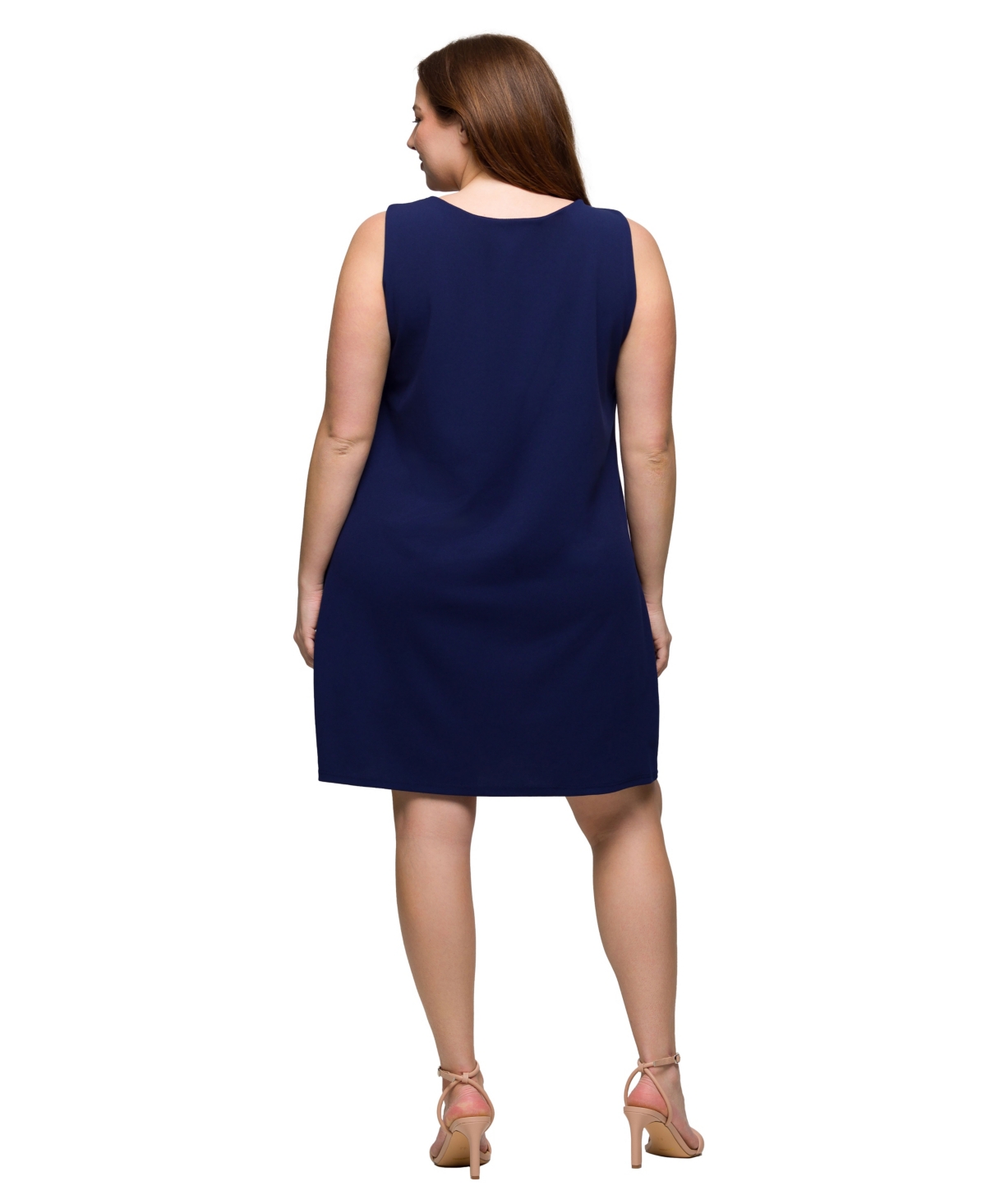 24seven Comfort Apparel Plus Size Sleeveless Mini Shift Dress In Navy