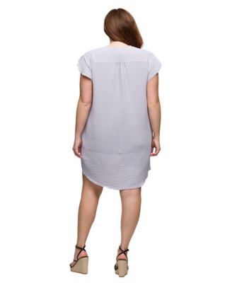 Plus Size V-Neck Cap Sleeve Knee Length Pocket Dress