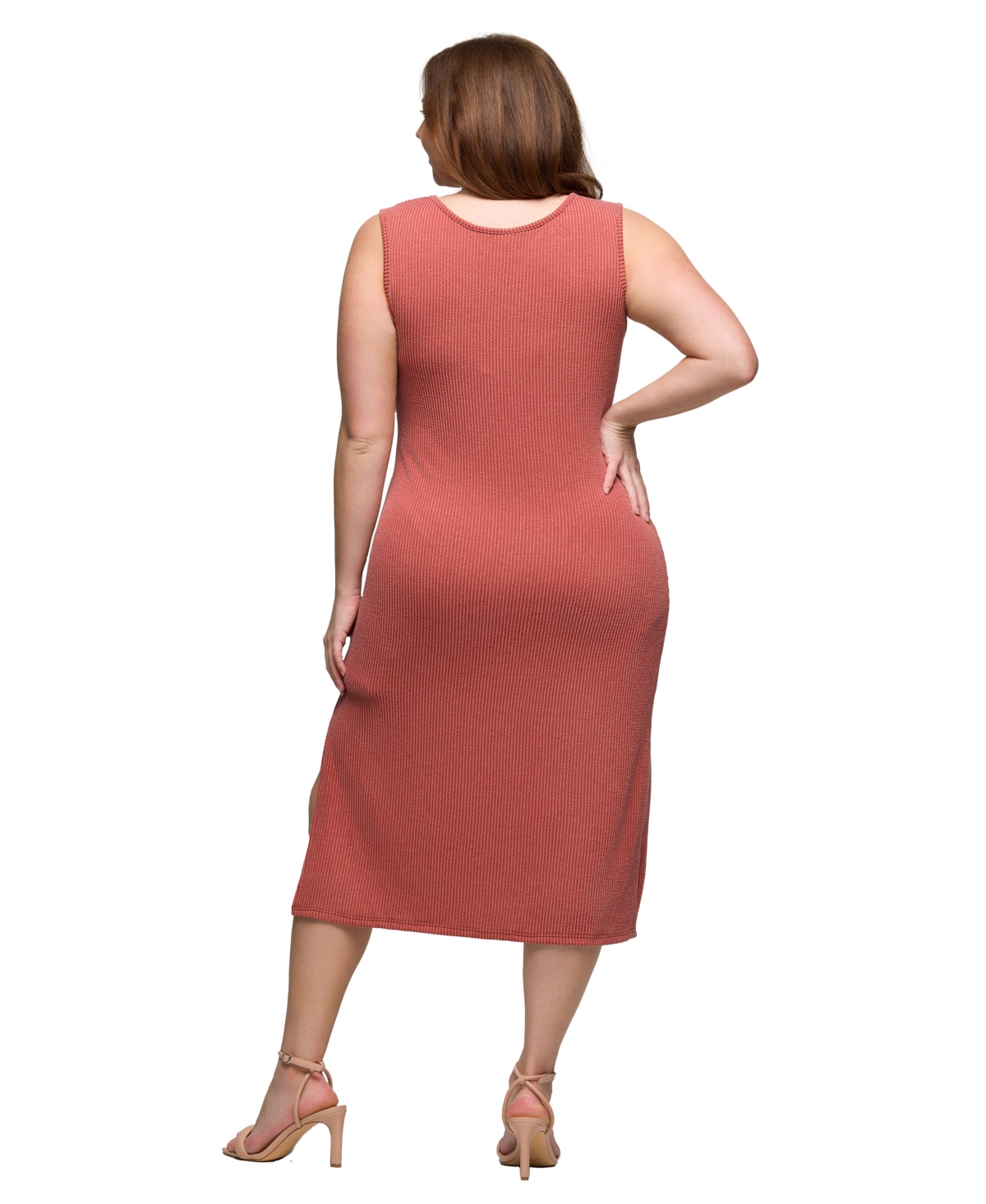 24seven Comfort Apparel Plus Size Fitted Sleeveless Side Slit Midi Dress