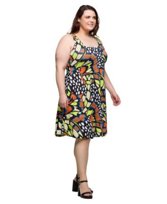 Plus Size Print Sleeveless Knee Length Tank Swing Dress