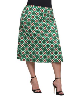 Plus Size Print Comfortable Elastic Waist Knee Length Skirt