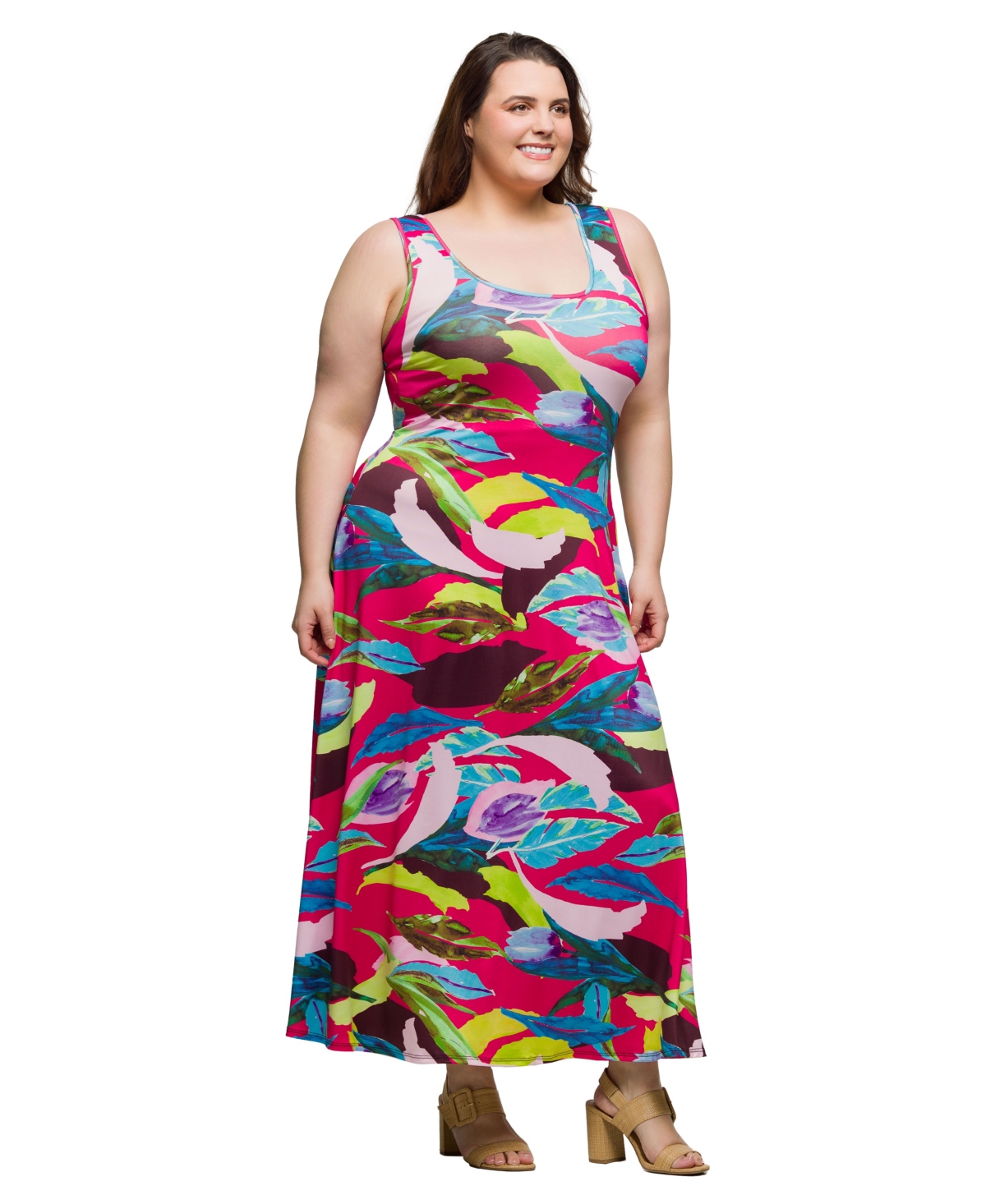 24SEVEN COMFORT APPAREL PLUS SIZE SCOOP NECK A-LINE SLEEVELESS MAXI DRESS 