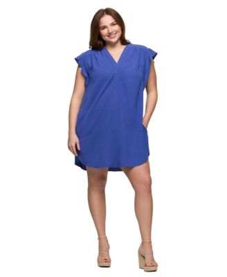 Plus Size V-Neck Cap Sleeve Knee Length Pocket Dress