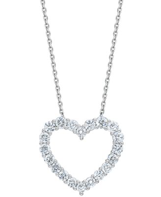 Macy's - Diamond Heart Pendant Necklace (1 ct. t.w.) in 14k White Gold, 16" + 2" extender