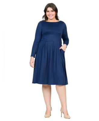 Plus Size Long Sleeve Fit and Flare Midi Dress