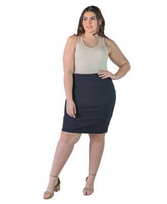 Plus Size Solid Color Elastic Waist Knee Length Pencil Skirt