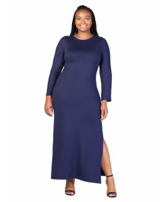Plus Size Long Sleeve Side Slit Fitted Maxi Dress