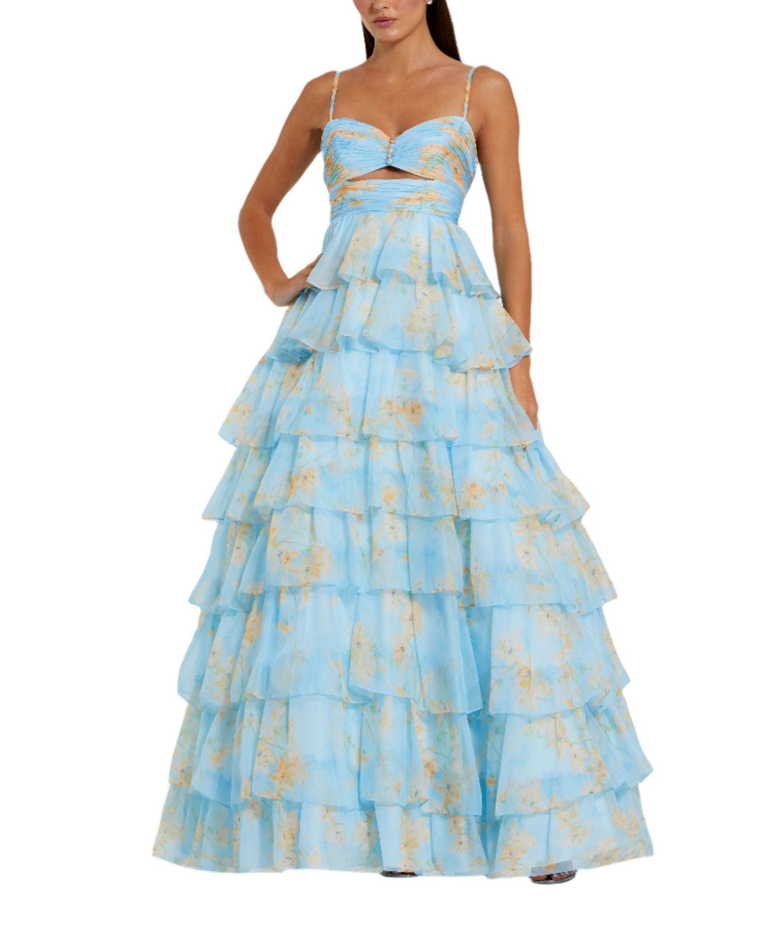 Women's Floral Cut Out Ruffle Tiered Gown
