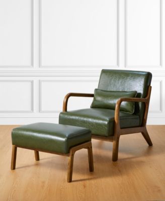 2-Pc. Leatherette Mid-century Modern Hunter Accent Stool and Chair