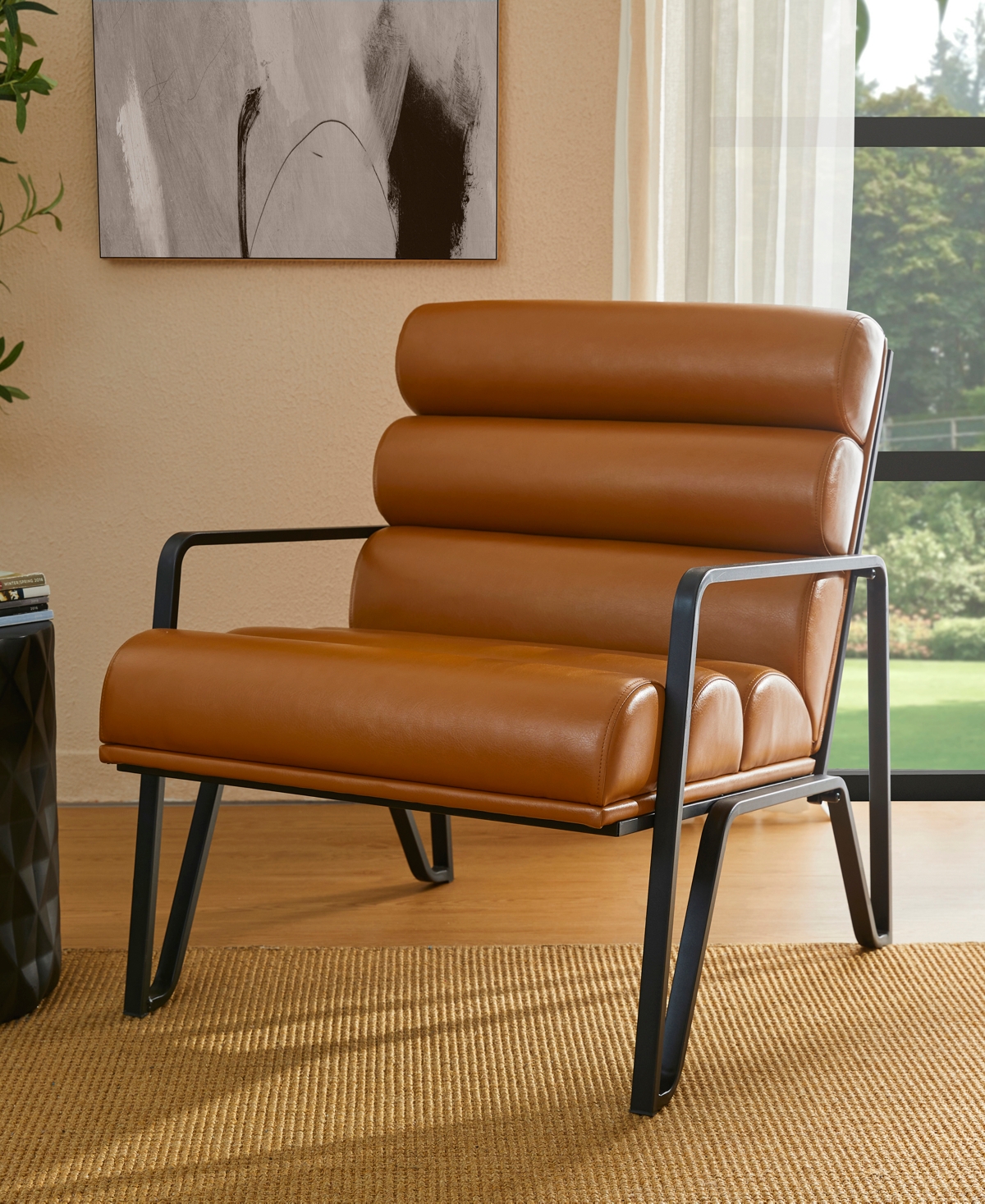 Glitzhome Set Of 2 Leatherette Modern Wavy Accent Armchair In Coffee Bea