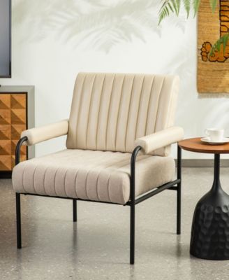 34" Leatherette Mid-Century Modern and Fabric Combination Armchair