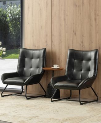 35.75" Leatherette Mid-Century Modern Wingback Accent Chair