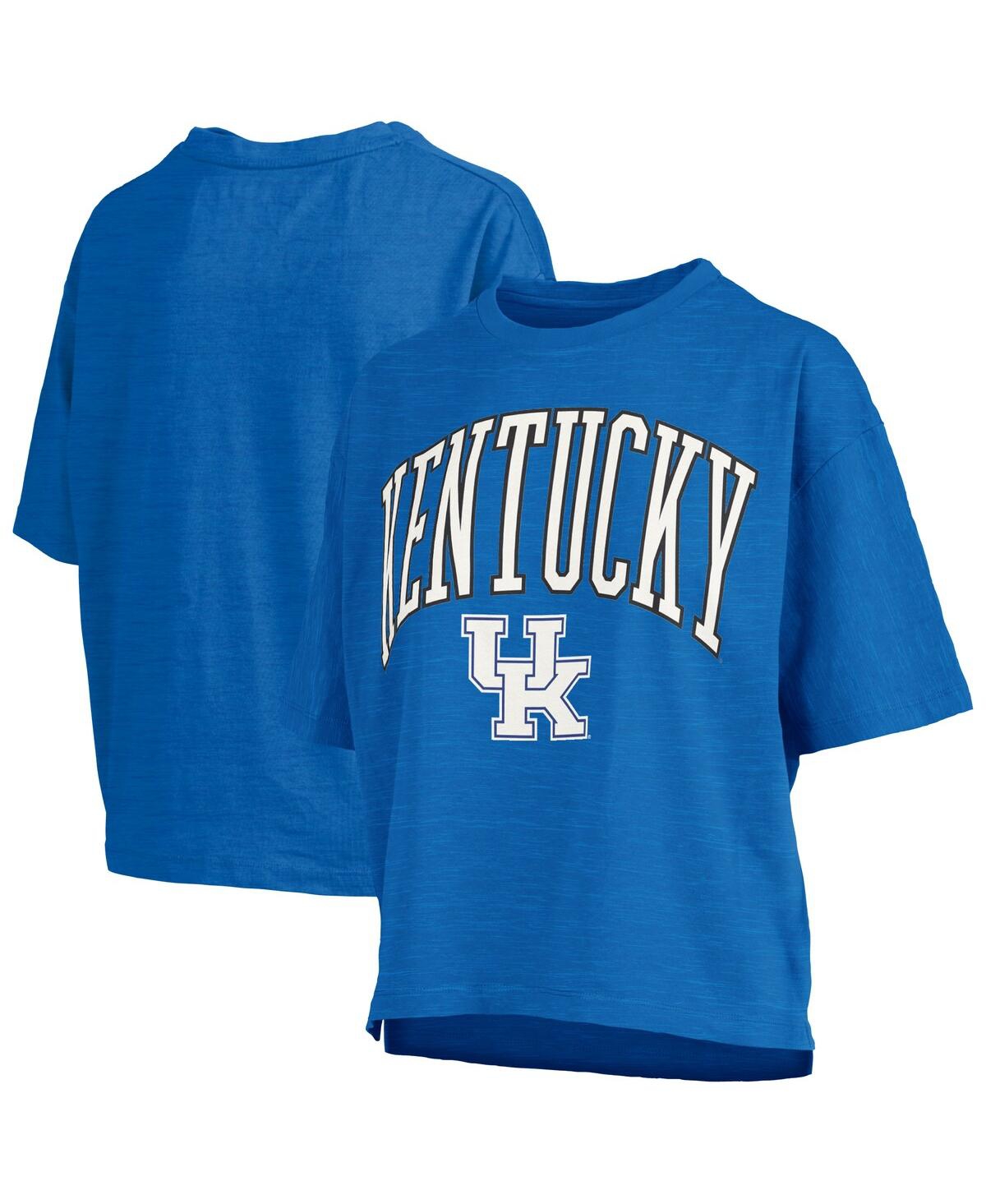 PRESSBOX WOMEN'S ROYAL KENTUCKY WILDCATS NELSON ARCH OVER LOGO WAIST LENGTH OVERSIZED SLUB T-SHIRT 