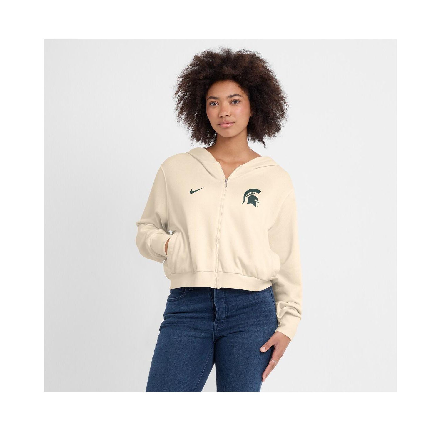 Women's Cream Michigan State Spartans Chill Midi Full-Zip Hoodie