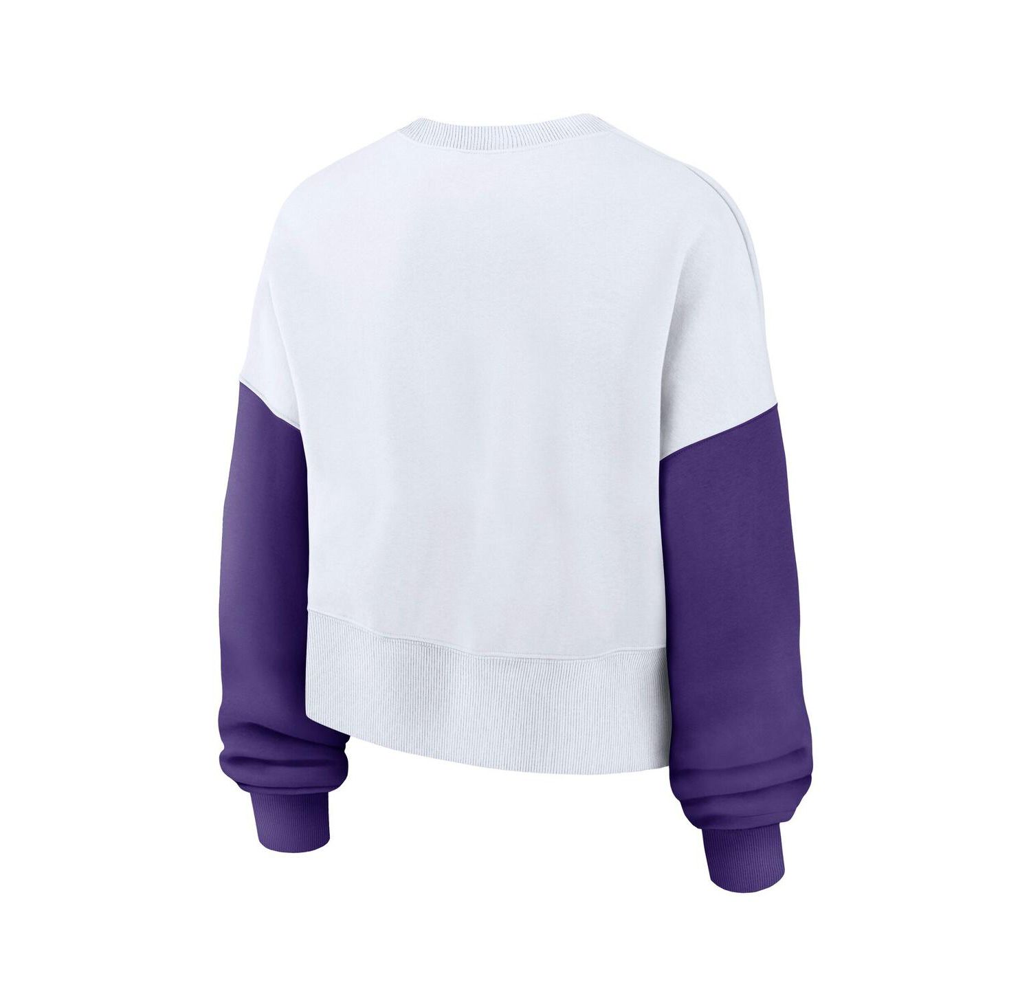 Women's White LSU Tigers Color-Block Oversized Cropped Pullover Sweatshirt