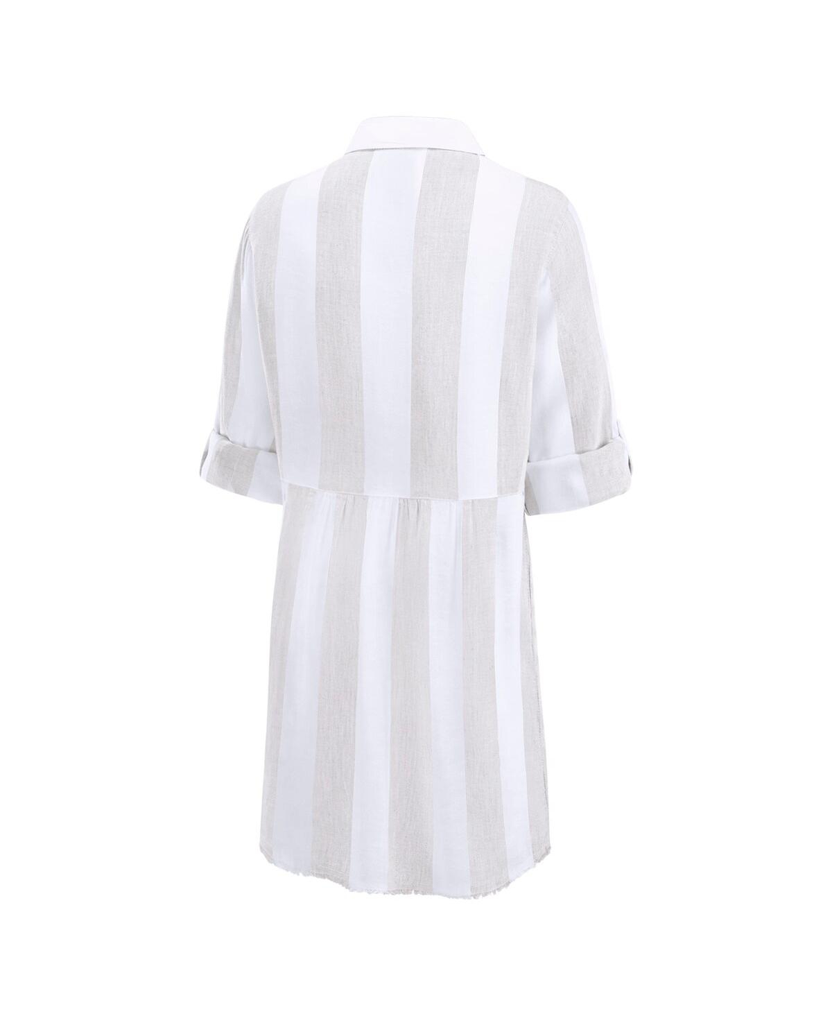 Tommy Bahama Women's Khaki/white Philadelphia Eagles Rugby Beach Stripe Button-up Tunic Top In Khaki,white