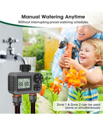 2 Zone Digital Water Timer Sprinkler Timer Outdoor for Lawn Garden Rain Delay Manual Automatic Watering
