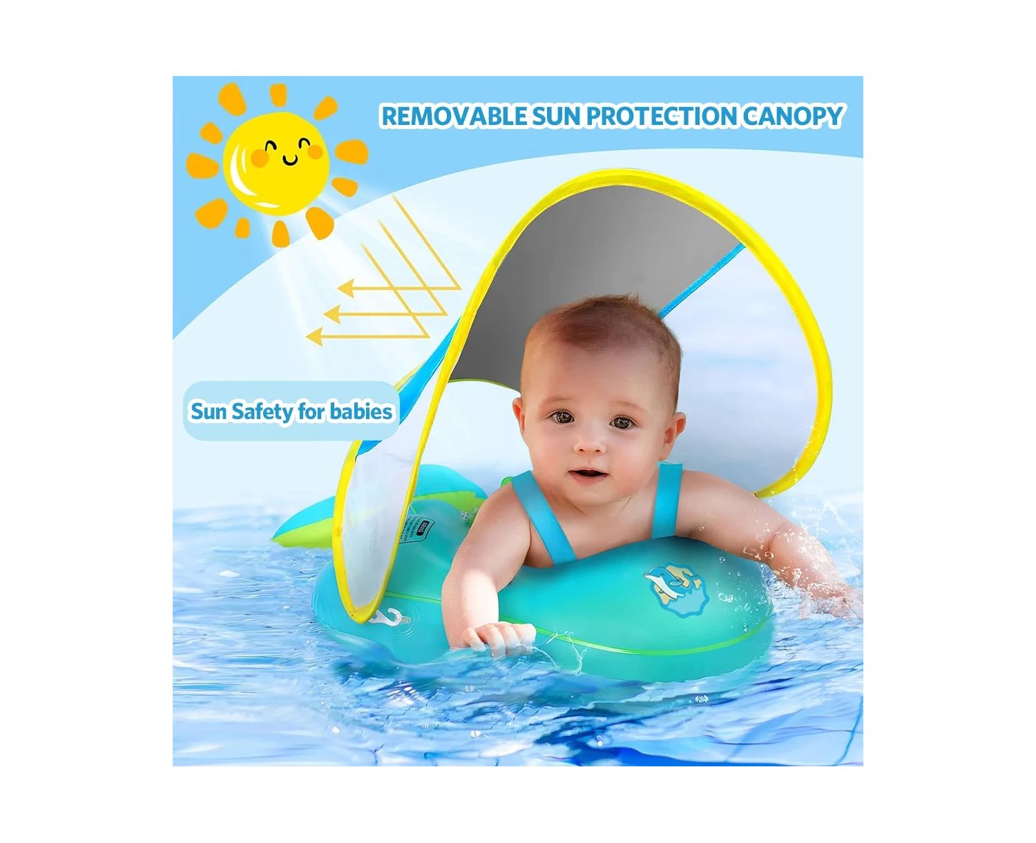 Поплавок для детского бассейна с навесом Baby Float Детский поплавок для плавания с защитой от солнца синего цвета, приятный для кожи