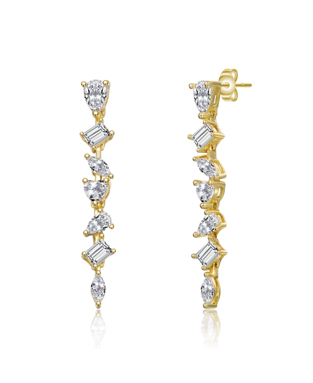 Sterling Silver 14K Gold Plated with Clear Cubic Zirconia Drop Earrings - Gold