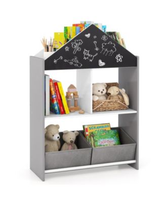 Playhouse Kids Bookshelf with Chalkboard and Whiteboard for 3-6 Years