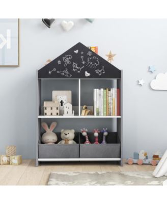 Playhouse Kids Bookshelf with Chalkboard and Whiteboard for 3-6 Years