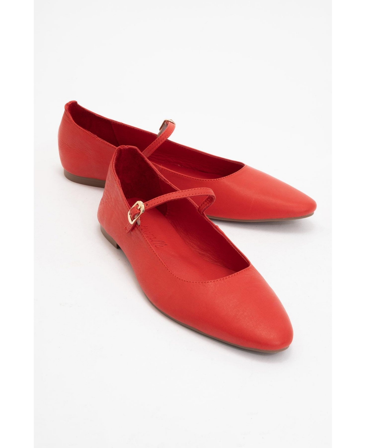 Lara Leather Mary Jane Flats - Red leather