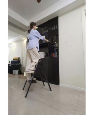 3 Step Ladder Aluminum Light Folding Step Bench Wide Non slip Pedal 300 lb Capacity Home Office Portable Ladder black