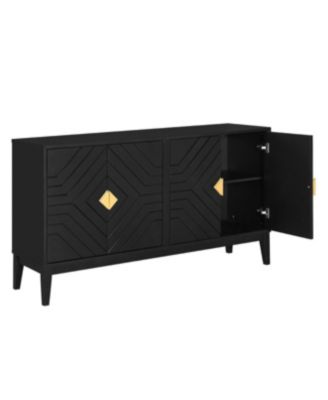 4-Door Black Sideboard Cabinet with Gold Handles and Adjustable Shelf