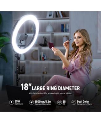 55W 18"/45cm Ring Light Kit New Version, 5600K 0-100% Dimming LED Selfie Light with Light Stand and Phone Holder for Makeup Lash Tattoo Barber Vlog Studio Video Photography Lighting, RL-18