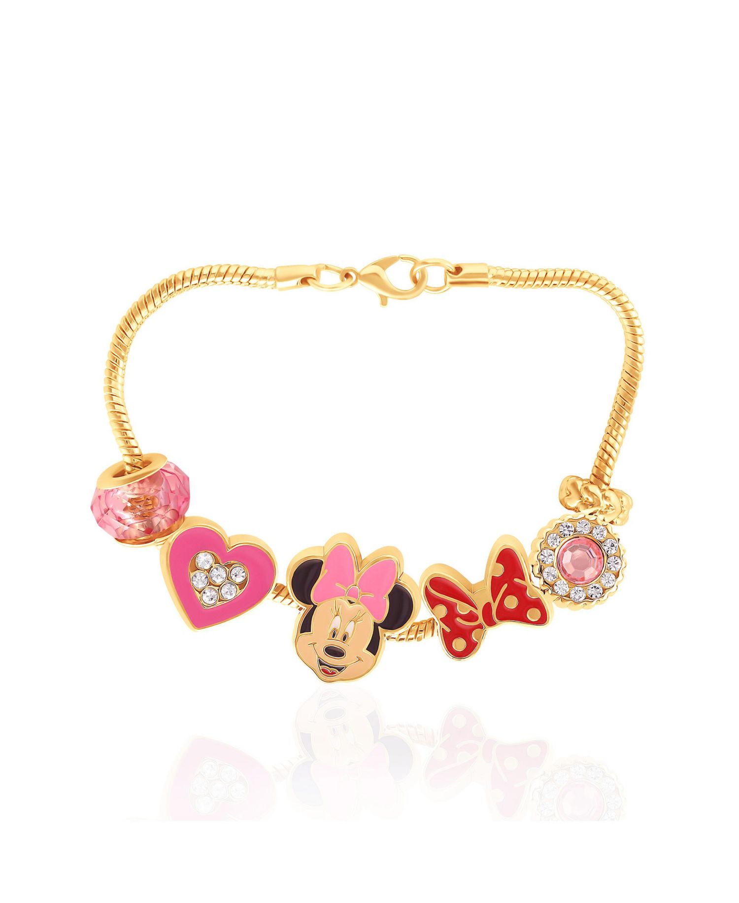 Minnie Mouse Bracelet for Women, 7" -Tone Charm Bracelet with 6 Unique Charms Official License