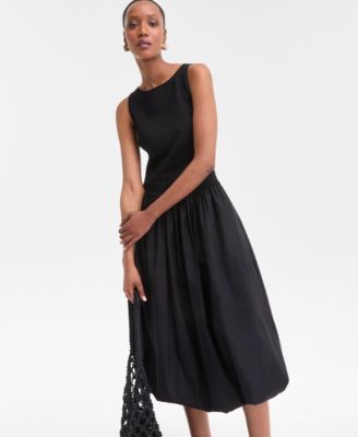 Women's Mixed-Media Bubble-Hem Midi Dress, Exclusively at Macy's