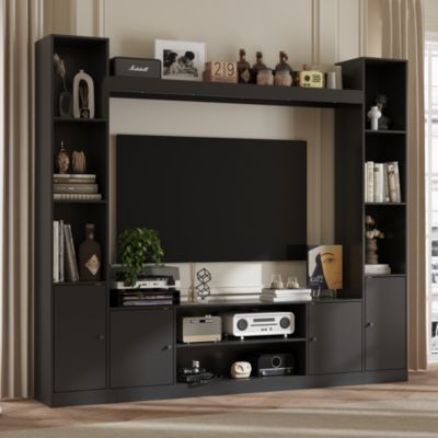 81.1 MDF wood four-door TV stand, media console with movable shelves, multi-purpose entertainment center