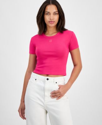 HUGO - Women's Logo Crewneck Short-Sleeve Cropped T-Shirt