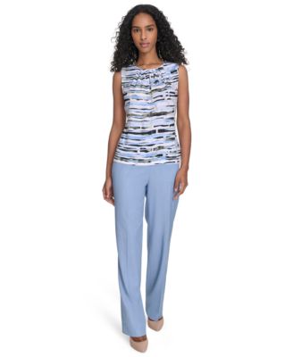 Women's Printed Pleated-Neck Sleeveless Top